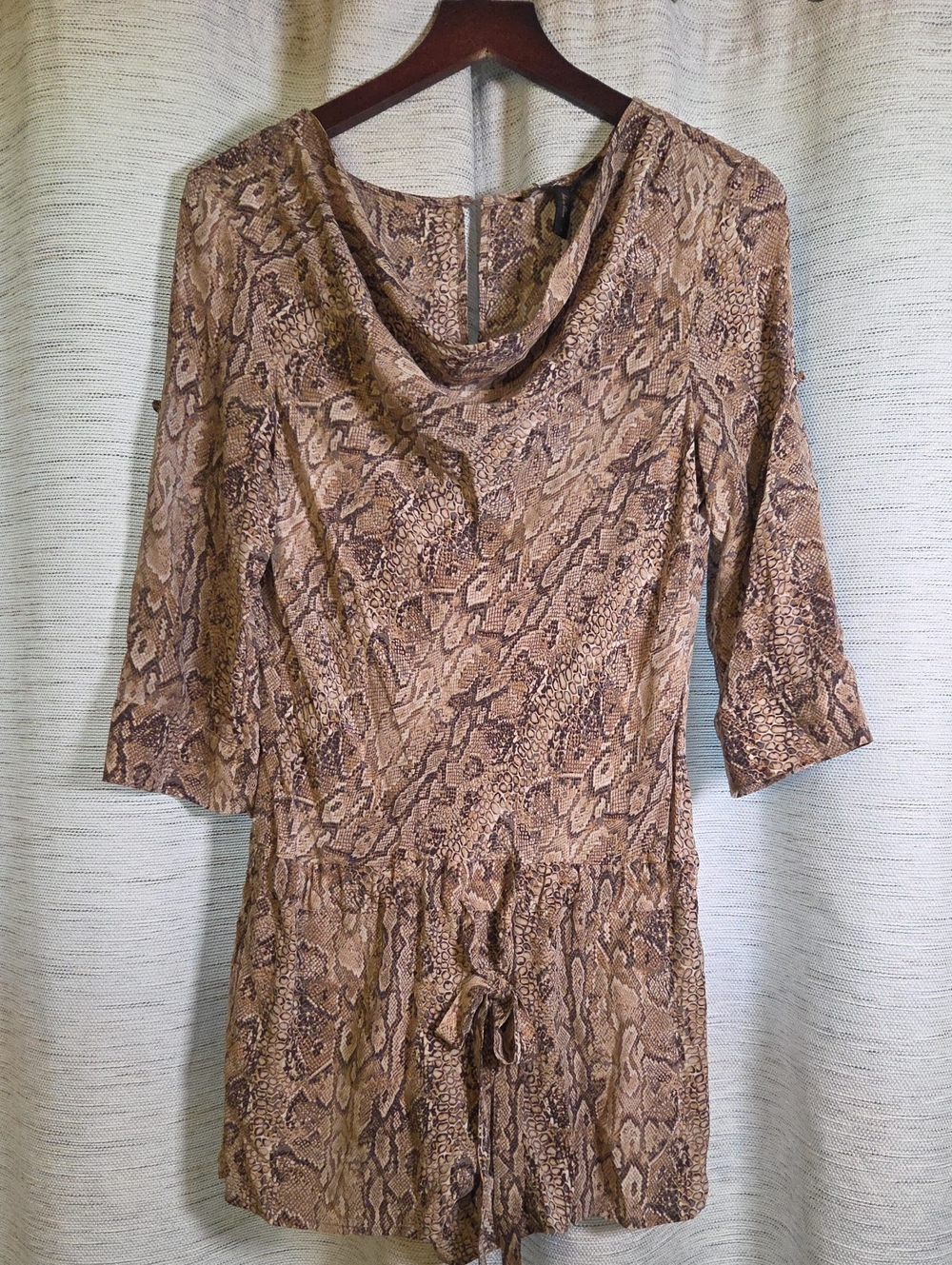 BCBGMaxAzria Snake Print Romper in Taupe and Brown